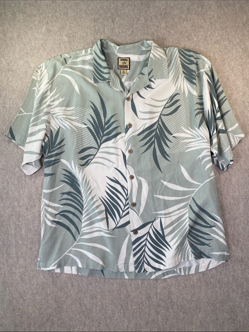 Tommy Bahama Sage and White Palm-Leaf Camp Shirt Men’s